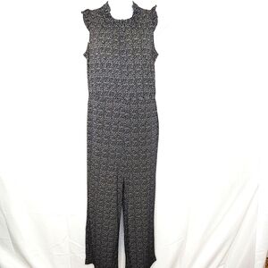 Adrianna Papell Wide Leg Jumpsuit Size L Stretch Black and White Print Spring
